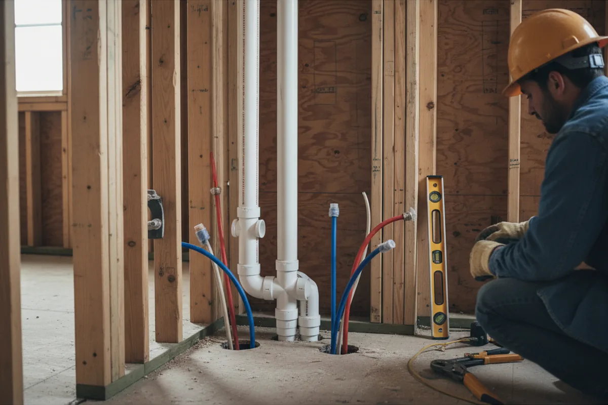 Drain and supply rough-in during Leak Detection in West Middletown